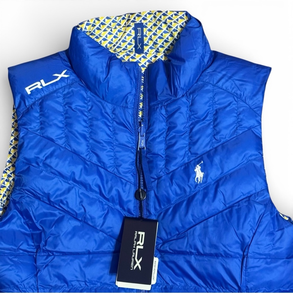 RLX Ralph Lauren Reversible Quilted Puffer Vest Golf Blue Yellow NWT Women’s S - Picture 11 of 13